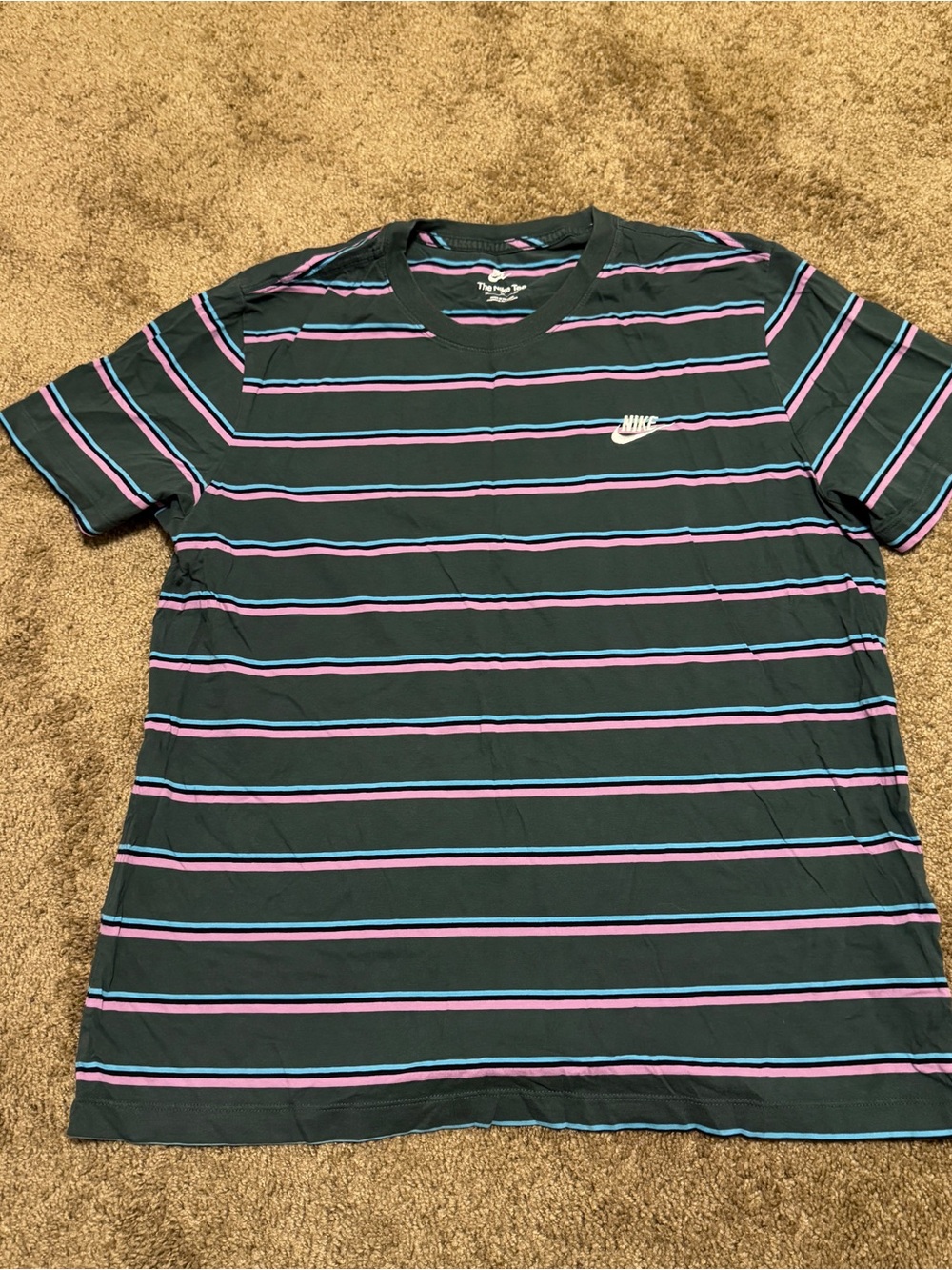 Nike Shirt Mens XL Green Striped Short Sleeve Logo